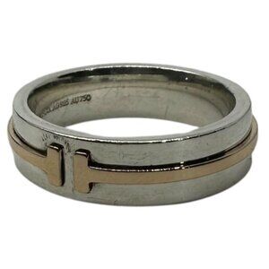 Tiffany & Co AU 750 AG 925 T Wide Ring #18.5 Silver and Gold Combinati